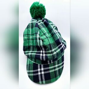 Plaid Scottish Golf Hat Green White Gatsby Beret Fabric